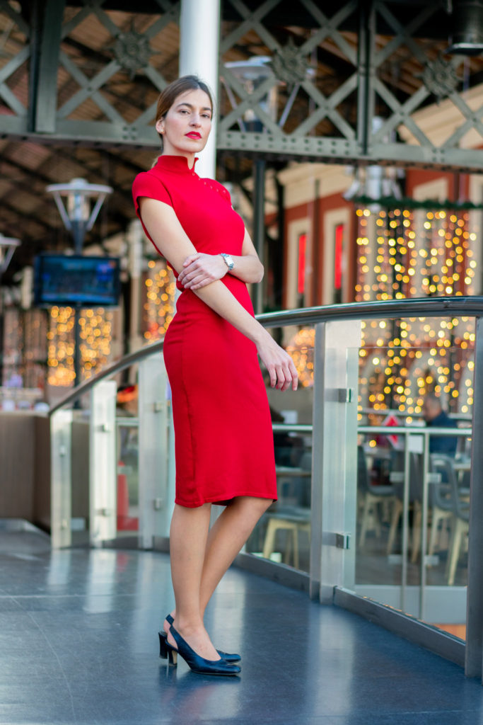 Style Indigo wearing a vintage red dress